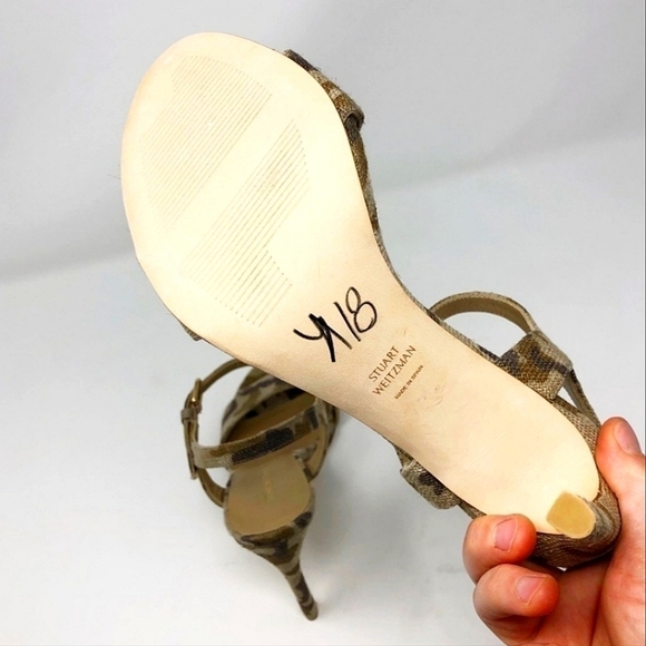 Stuart Weitzman camouflage t strap heel green camouflage 9 NWT - Picture 9 of 10